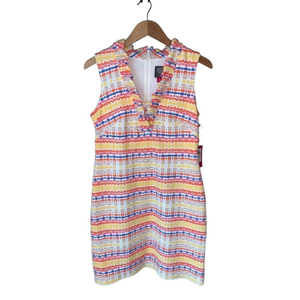 Vince Camuto Bullet Shift Ruffled V-neck Mini Dress